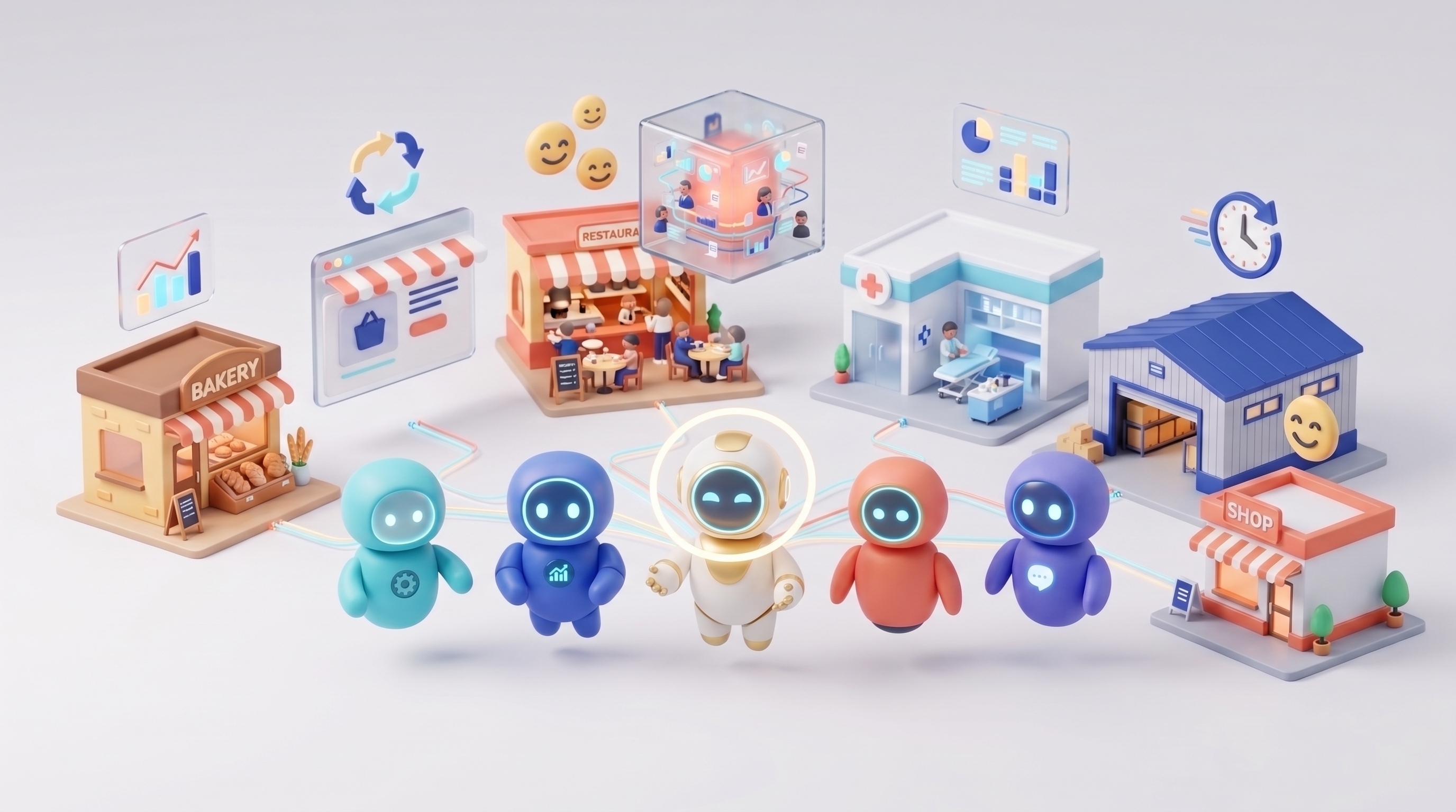AI agents connected to different types of businesses.
