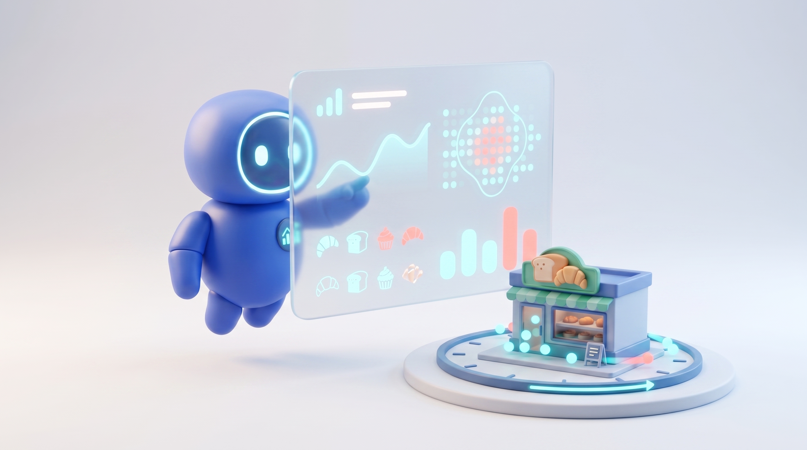 An analytics agent studying business charts and activity.